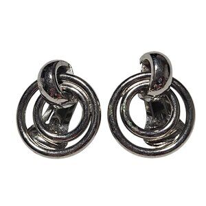 Vintage Silver Tone Clip-On Earrings Circular Layered Design Classic Jewelry